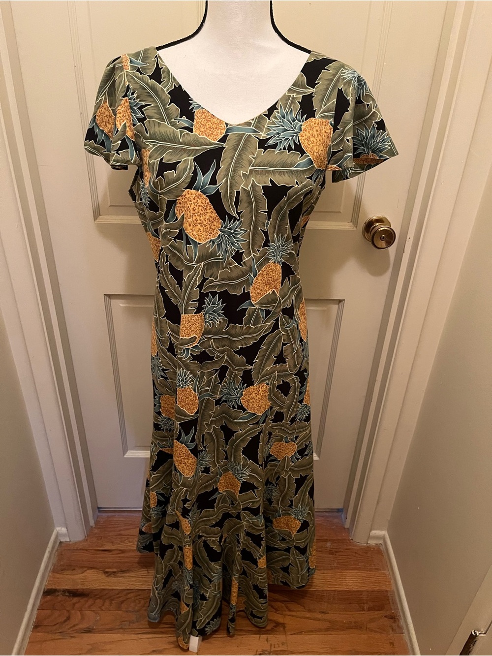 Vintage Tori Richard Honolulu Maxi Dress Floral Print Green Size L